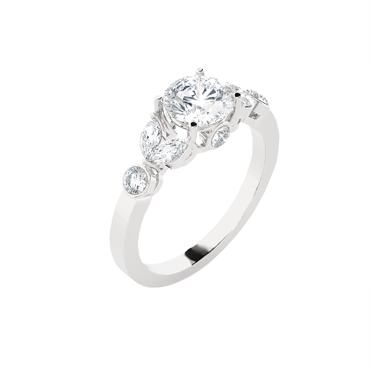 Round Lab Grown Diamond Side Stone Engagement Ring