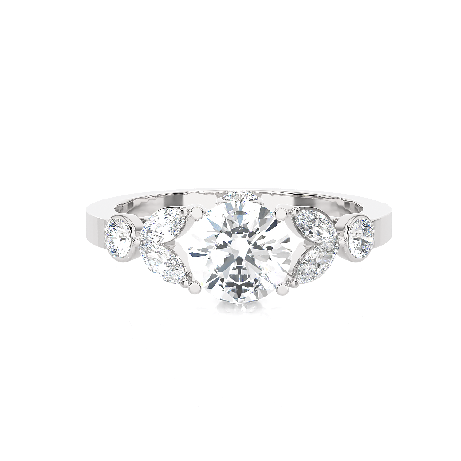 Round Lab Grown Diamond Side Stone Engagement Ring