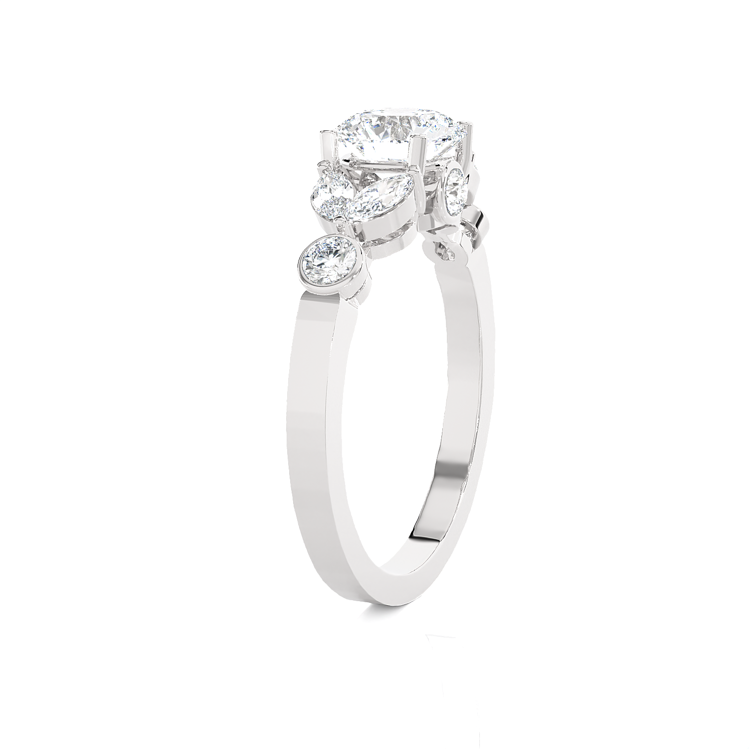 Round Lab Grown Diamond Side Stone Engagement Ring