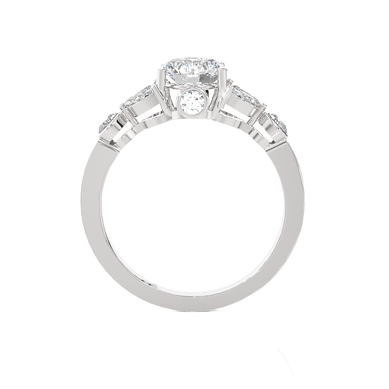 Round Lab Grown Diamond Side Stone Engagement Ring