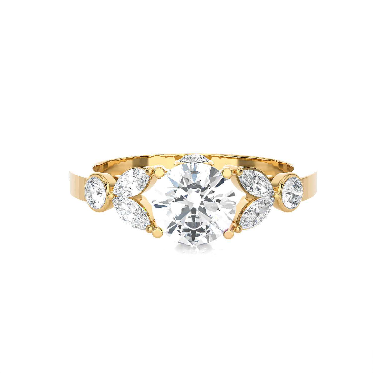 Round Lab Grown Diamond Side Stone Engagement Ring
