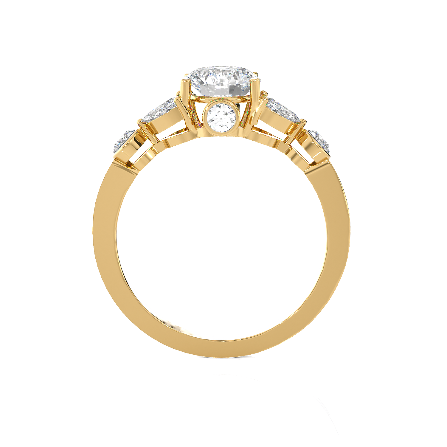 Round Lab Grown Diamond Side Stone Engagement Ring