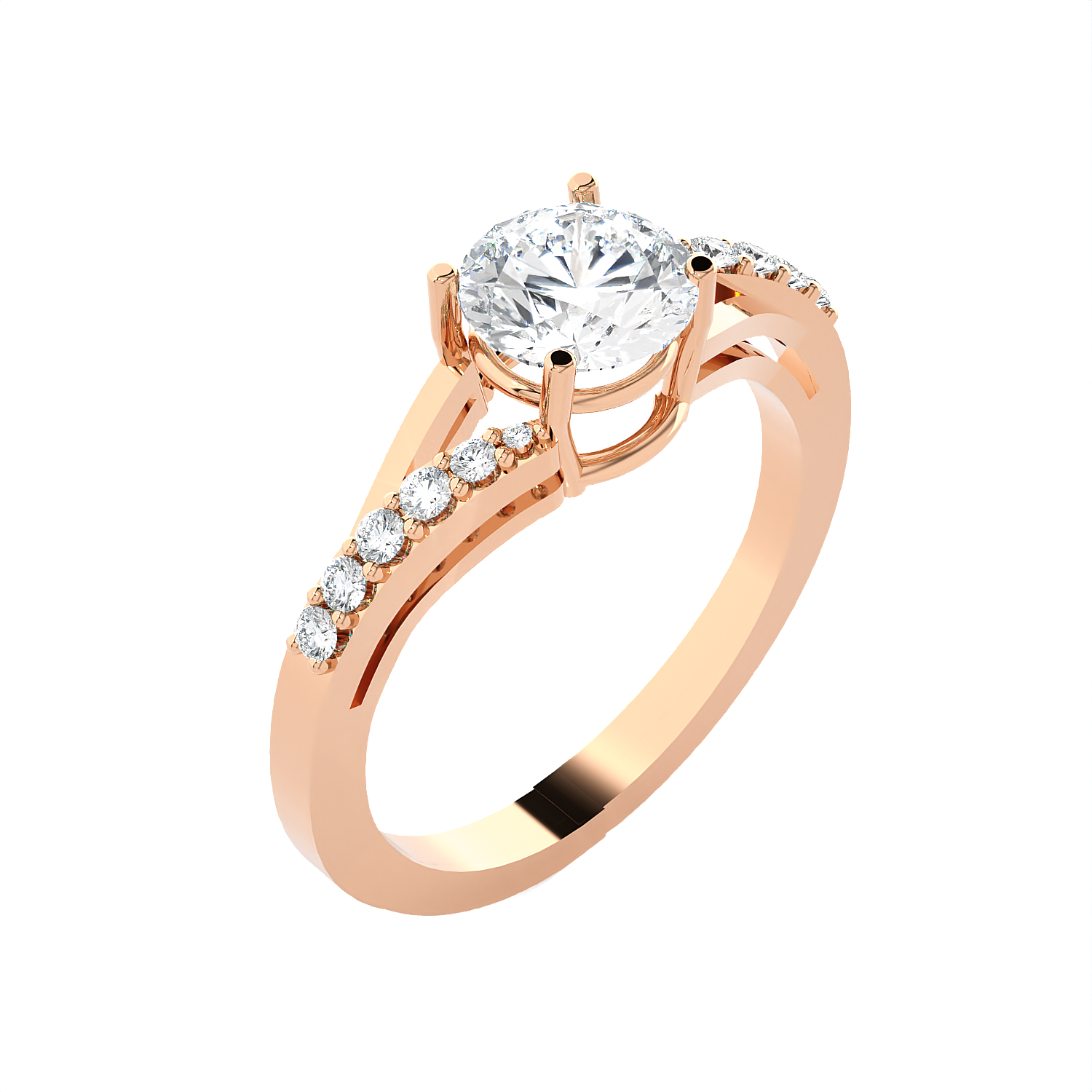 Round Lab Grown Diamond Side Stone Engagement Ring