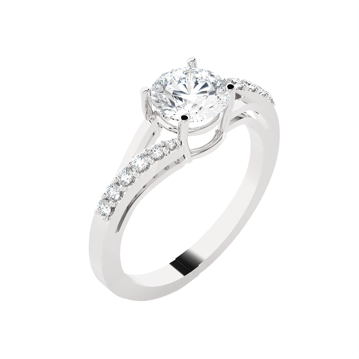 Round Lab Grown Diamond Side Stone Engagement Ring