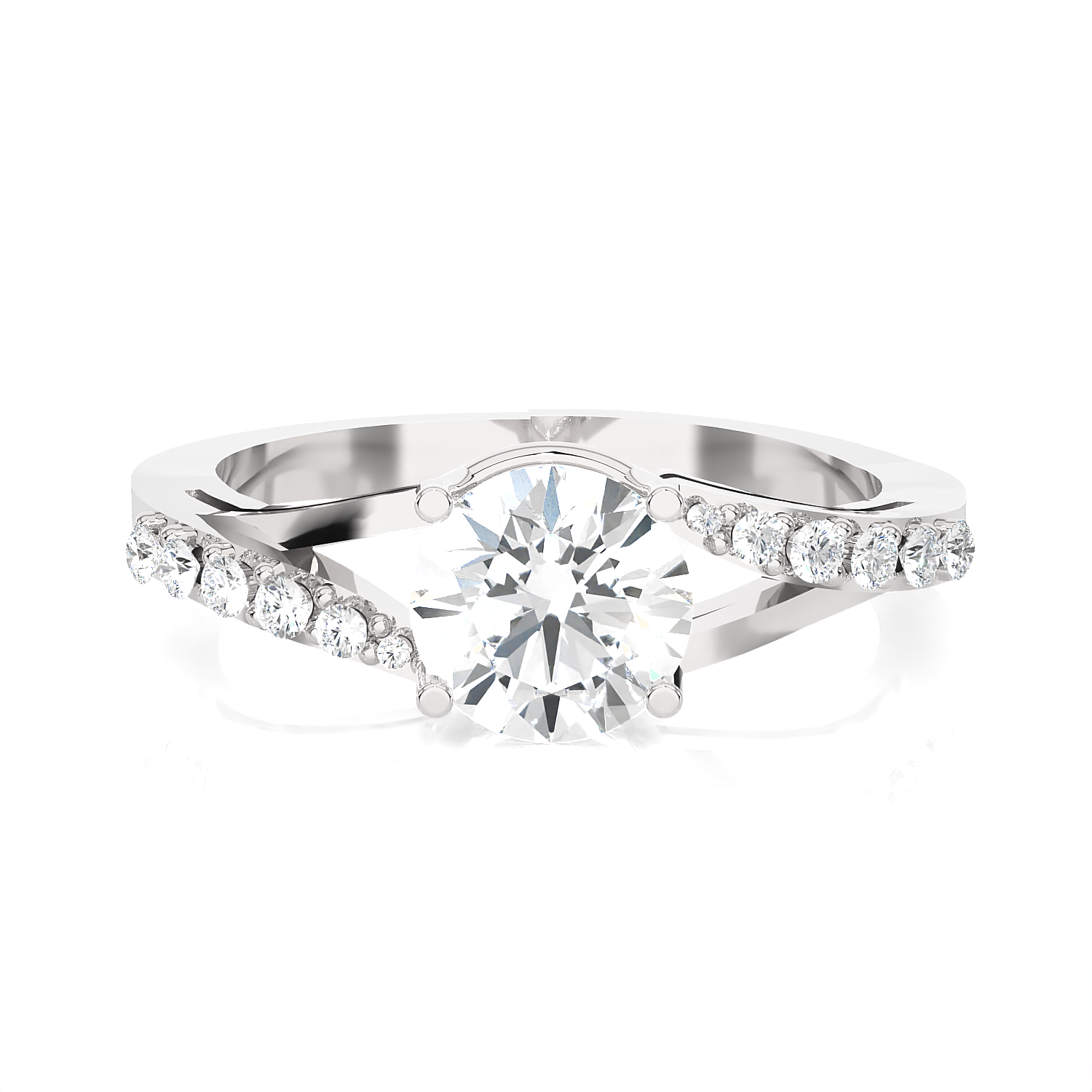 Round Lab Grown Diamond Side Stone Engagement Ring