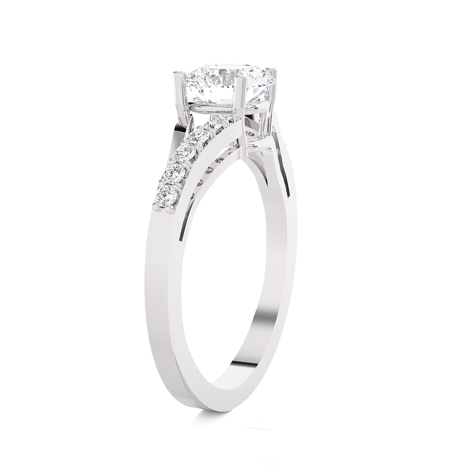 Round Lab Grown Diamond Side Stone Engagement Ring