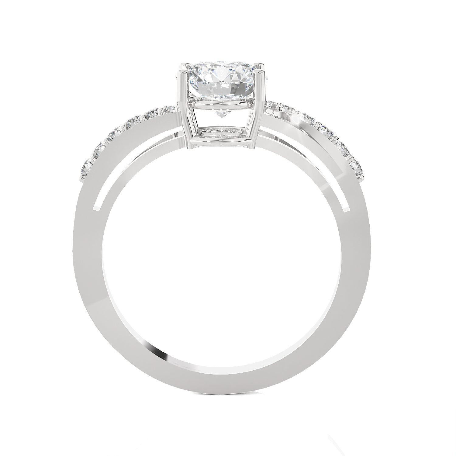 Round Lab Grown Diamond Side Stone Engagement Ring