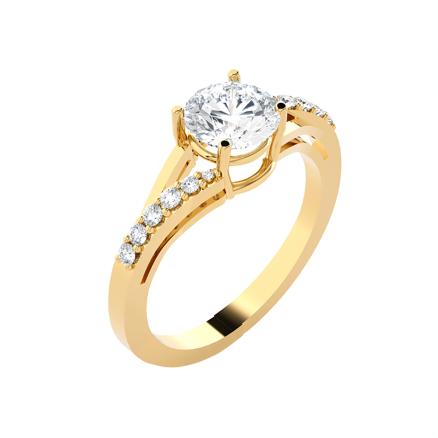 Round Lab Grown Diamond Side Stone Engagement Ring