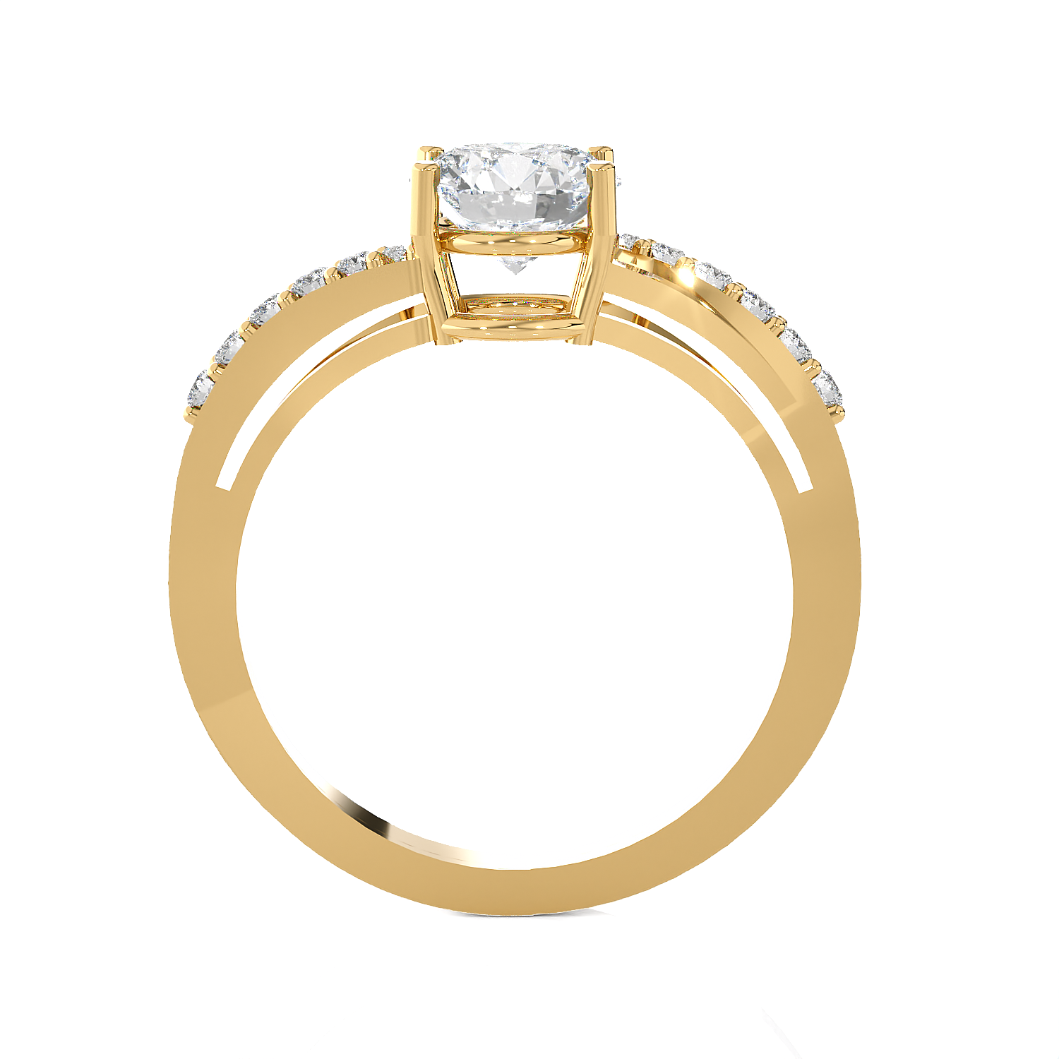 Round Lab Grown Diamond Side Stone Engagement Ring