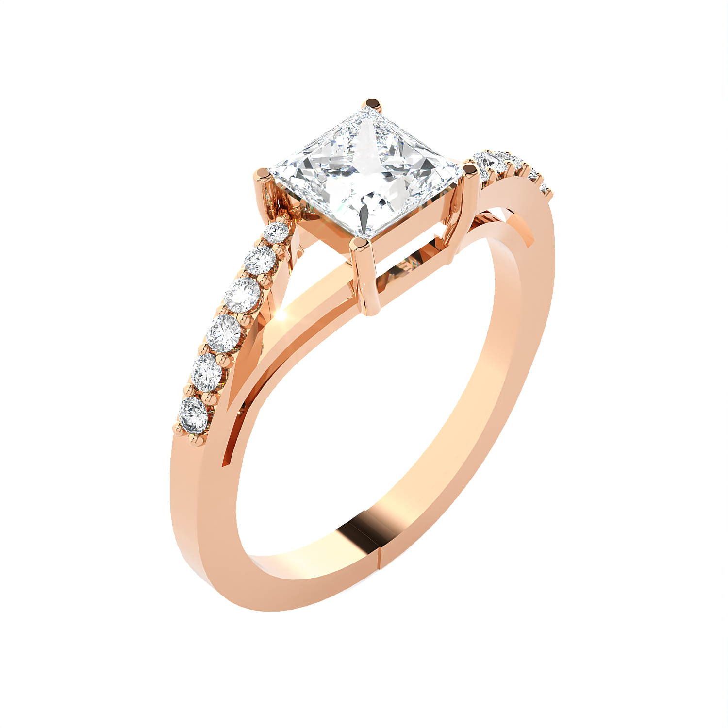 Princess-Cut Lab Grown Diamond Side Stone Engagement Ring