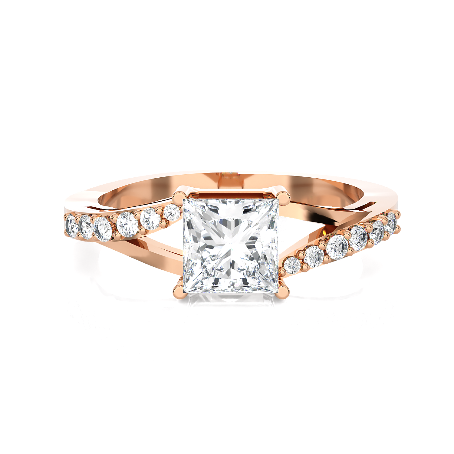Princess-Cut Lab Grown Diamond Side Stone Engagement Ring