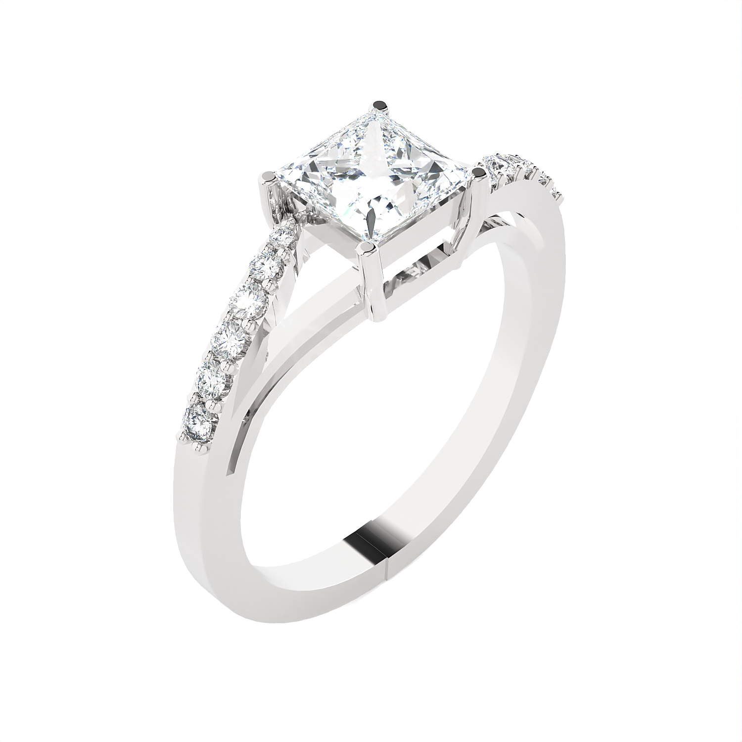 Princess-Cut Lab Grown Diamond Side Stone Engagement Ring