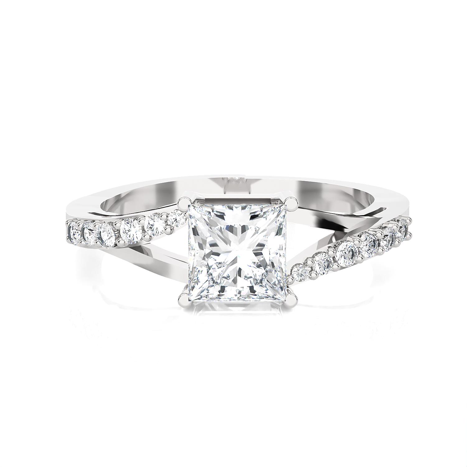 Princess-Cut Lab Grown Diamond Side Stone Engagement Ring