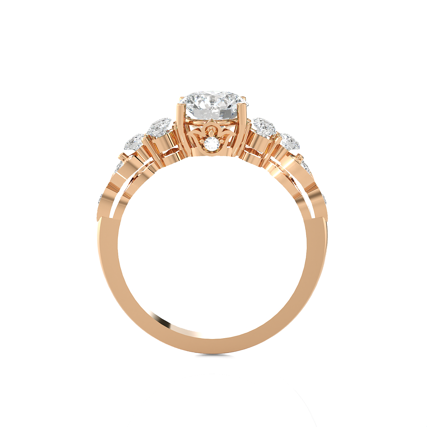 Round Lab Grown Diamond Side Stone Engagement Ring