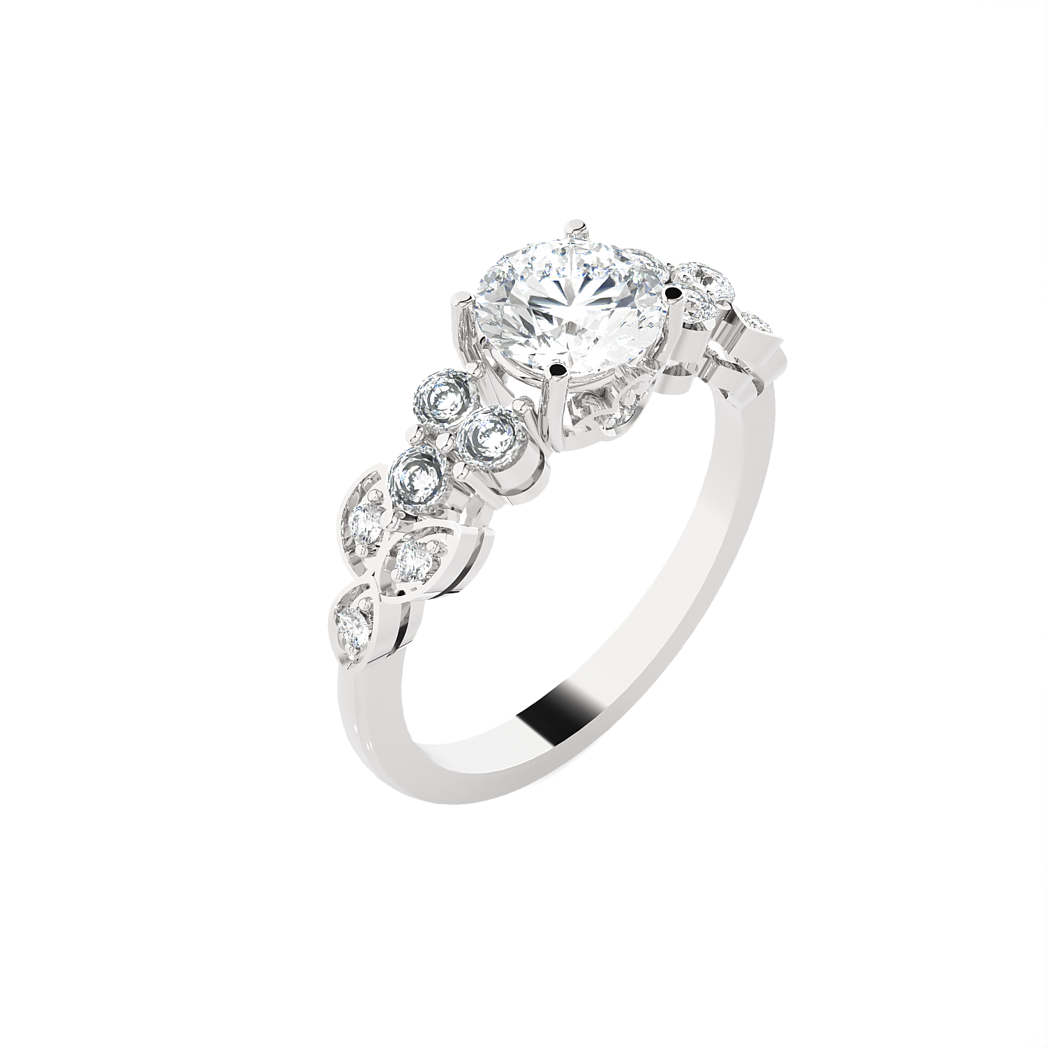 Round Lab Grown Diamond Side Stone Engagement Ring