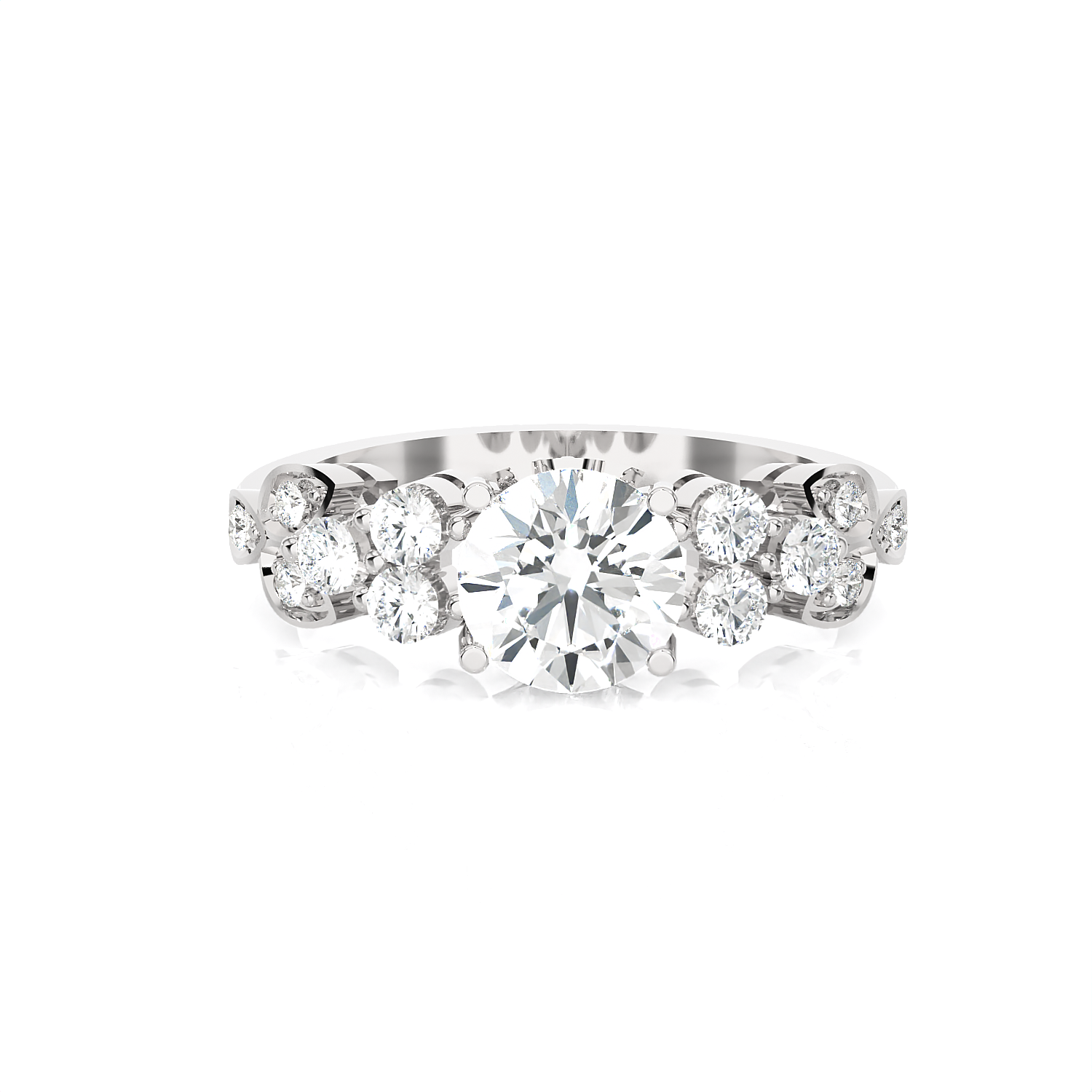 Round Lab Grown Diamond Side Stone Engagement Ring