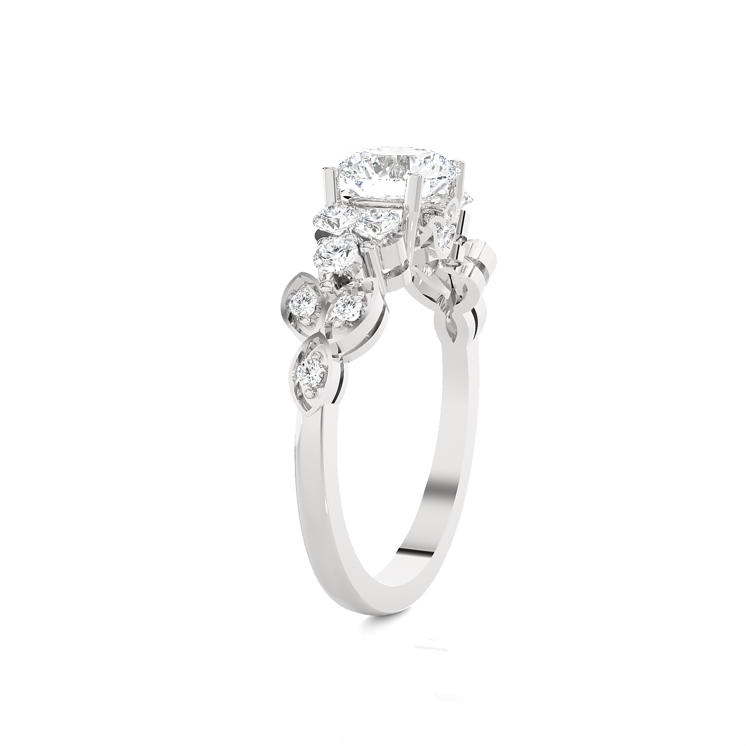 Round Lab Grown Diamond Side Stone Engagement Ring
