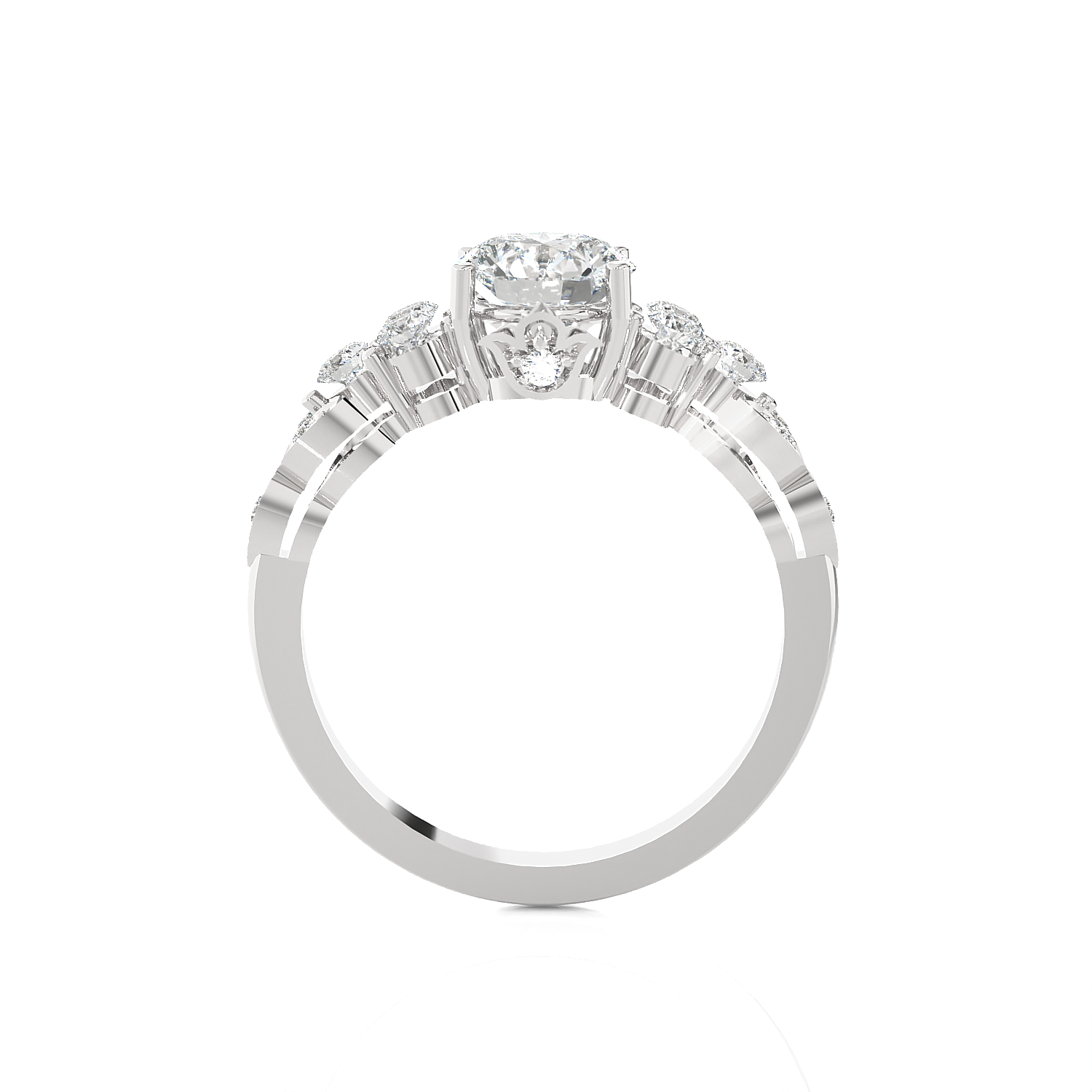 Round Lab Grown Diamond Side Stone Engagement Ring