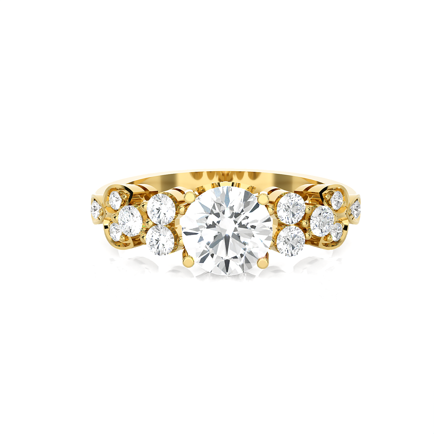 Round Lab Grown Diamond Side Stone Engagement Ring