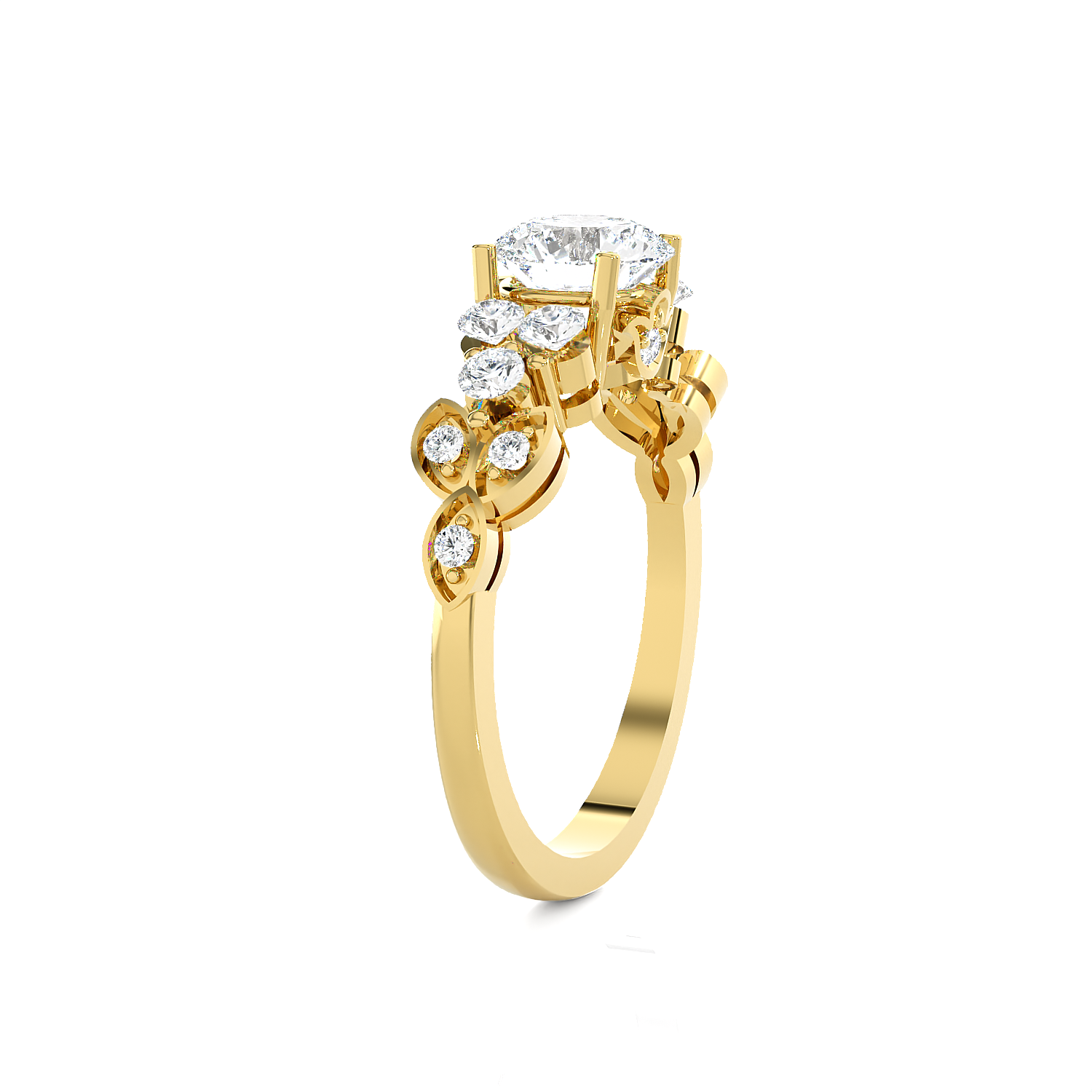 Round Lab Grown Diamond Side Stone Engagement Ring