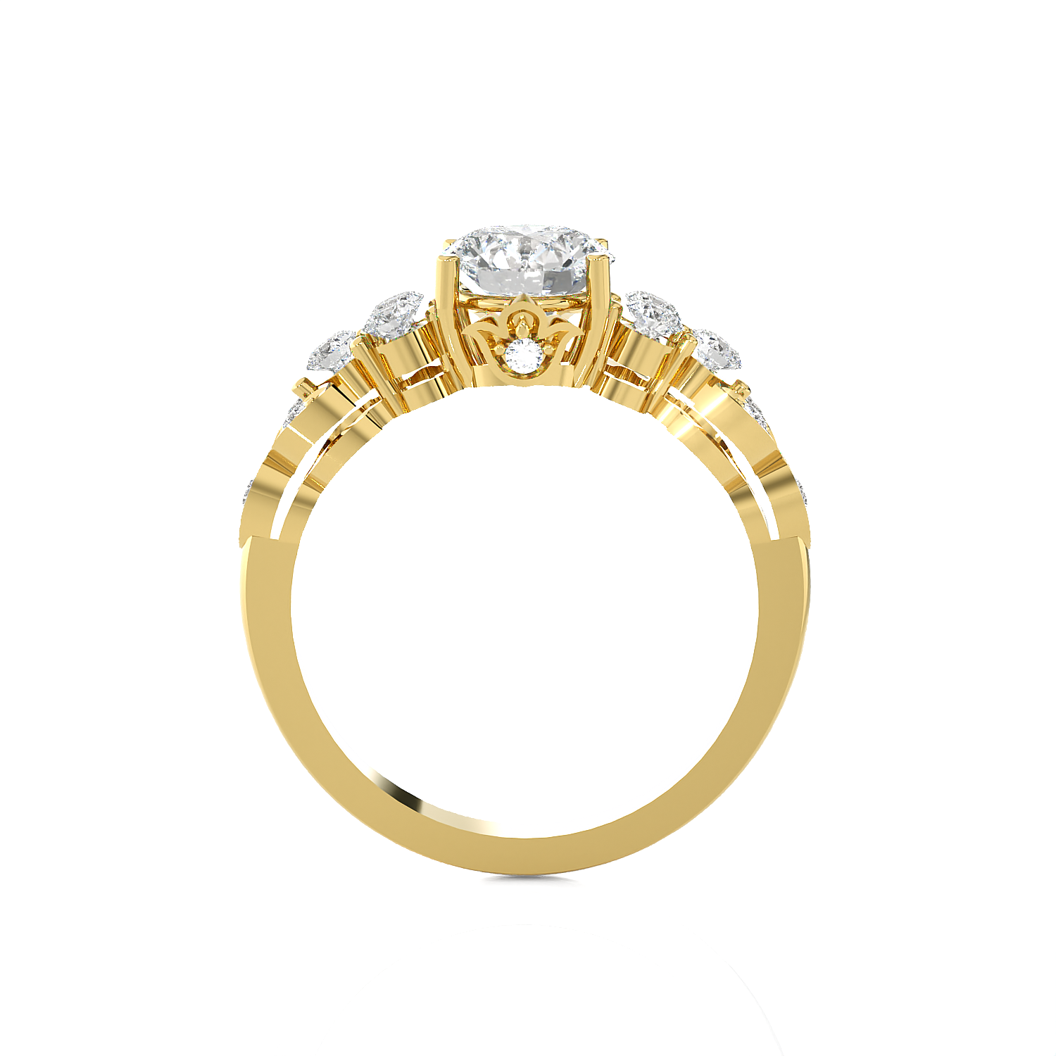 Round Lab Grown Diamond Side Stone Engagement Ring