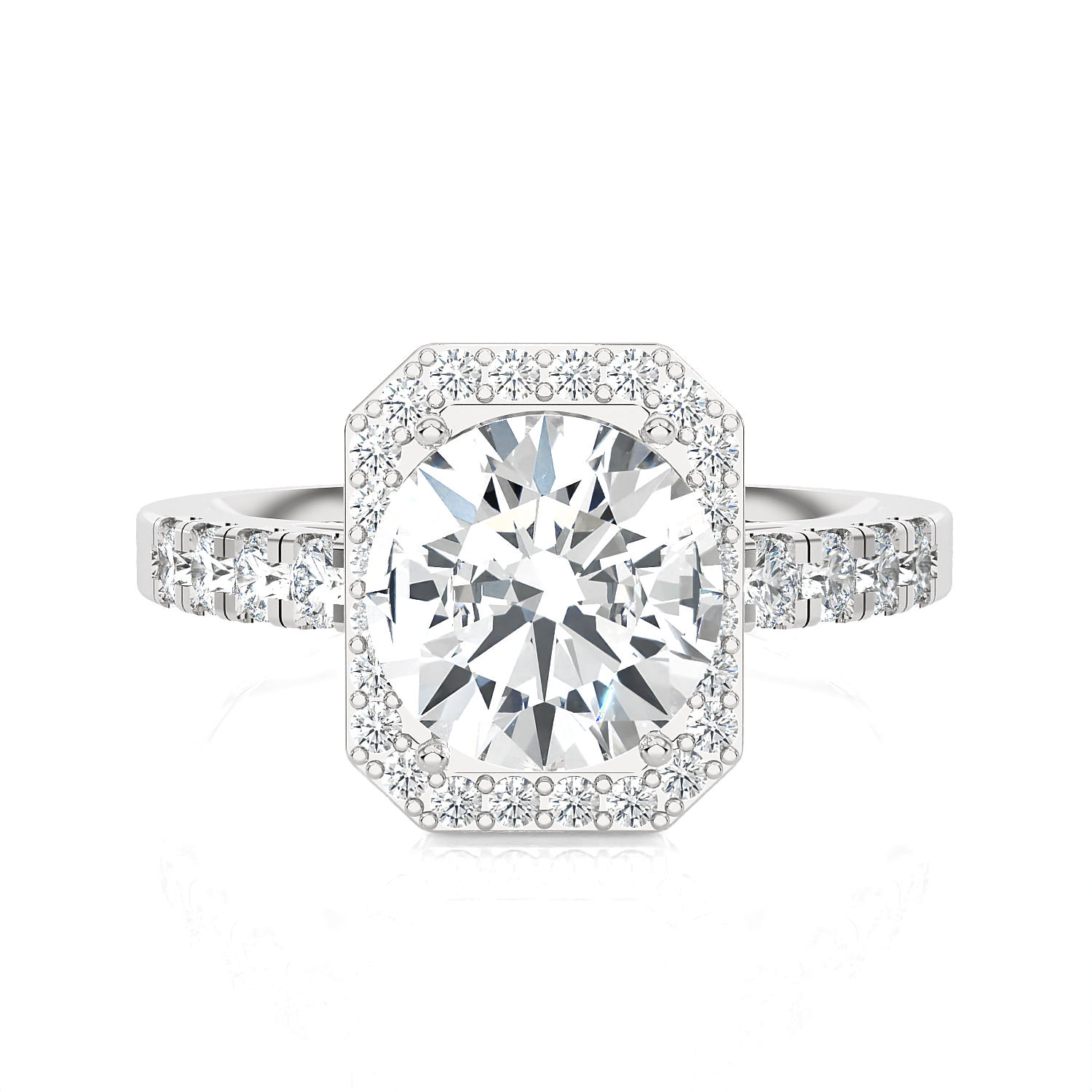 Emerald-Cut Lab Grown Diamond Halo Engagement Ring