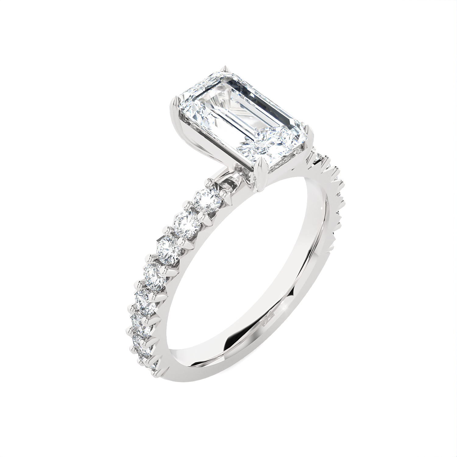 Emerald-Cut Lab Grown Diamond Side Stone Engagement Ring