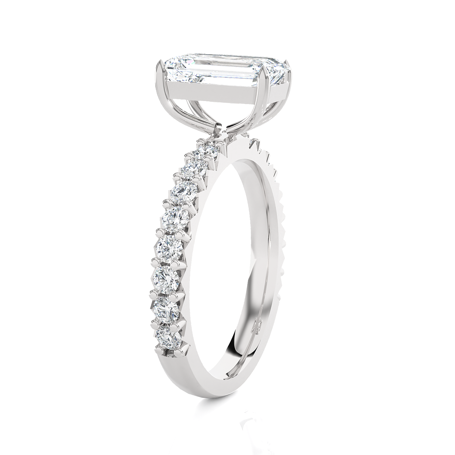 Emerald-Cut Lab Grown Diamond Side Stone Engagement Ring