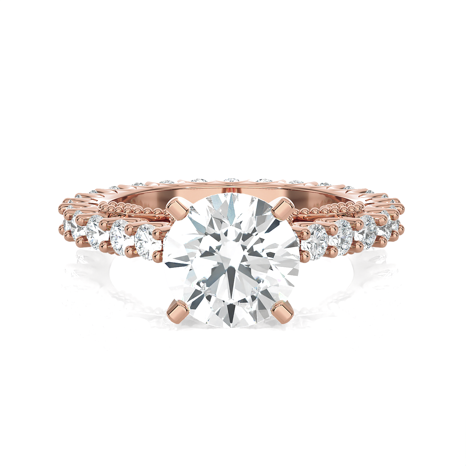 Round Lab Grown Diamond Side Stone Engagement Ring