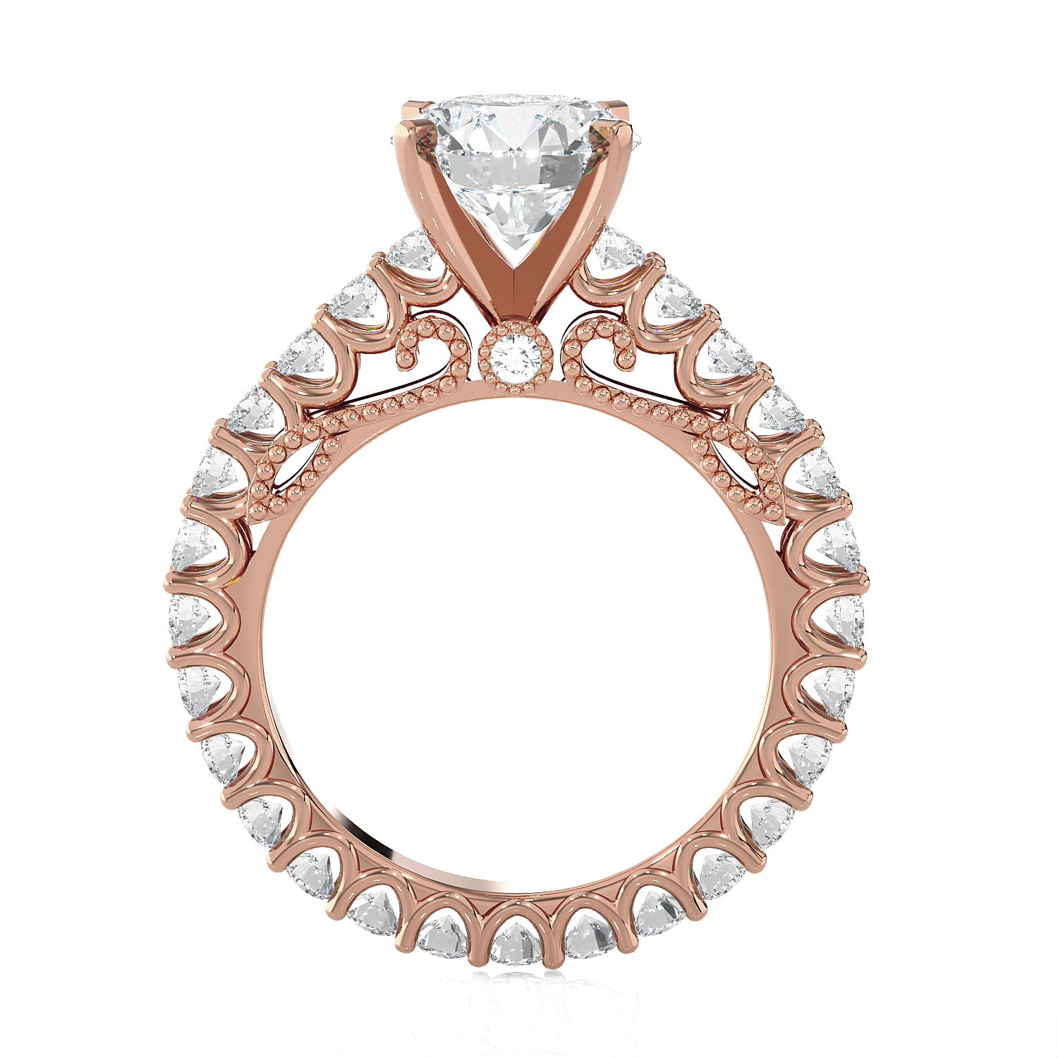 Round Lab Grown Diamond Side Stone Engagement Ring