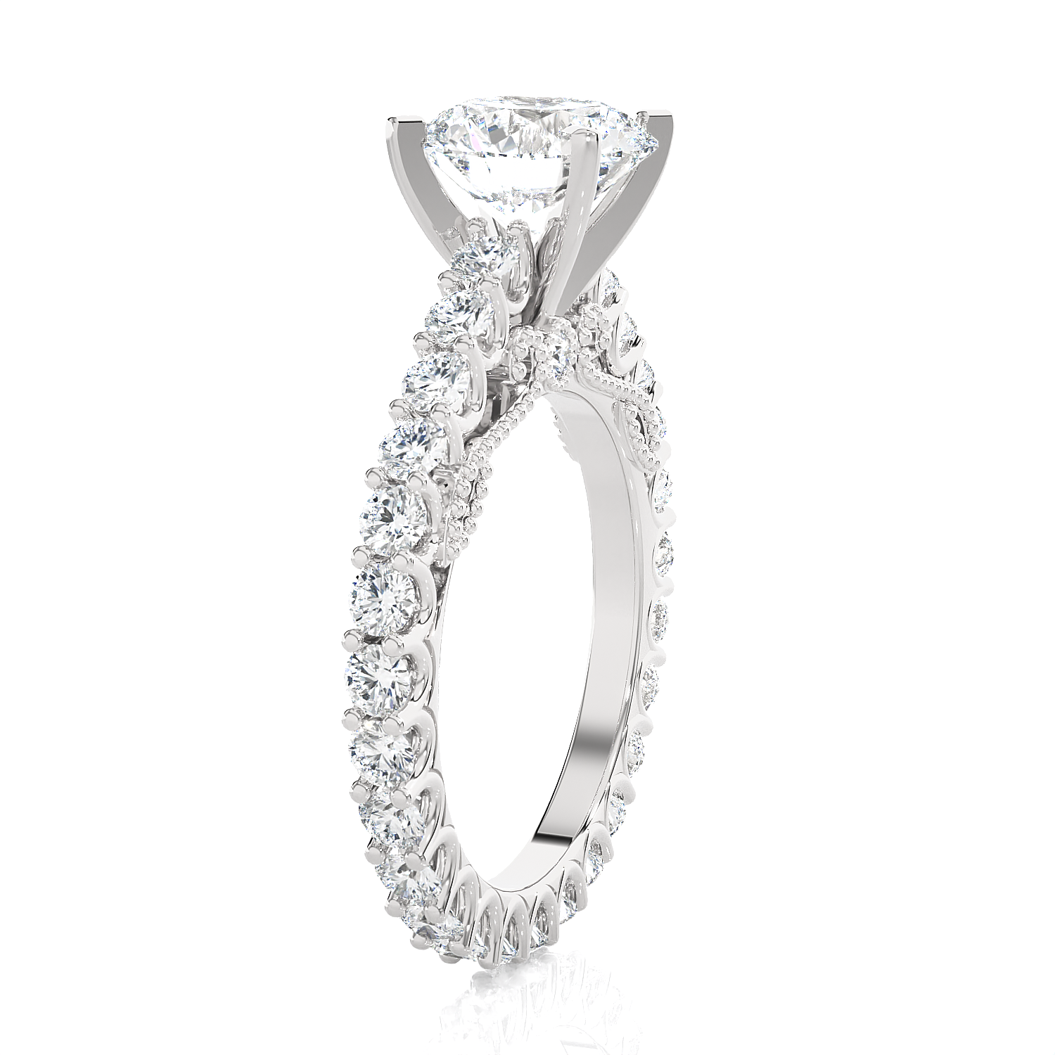 Round Lab Grown Diamond Side Stone Engagement Ring