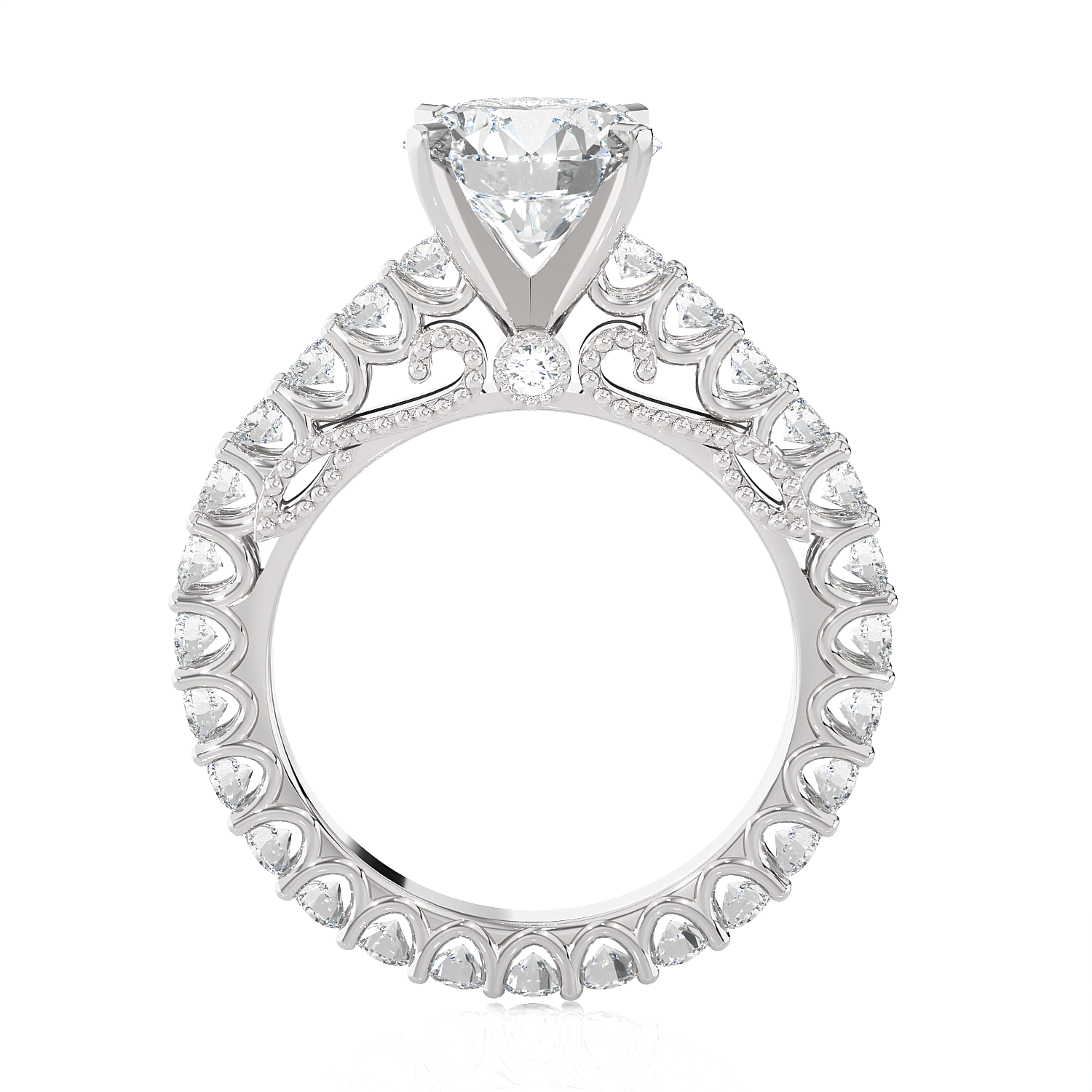Round Lab Grown Diamond Side Stone Engagement Ring
