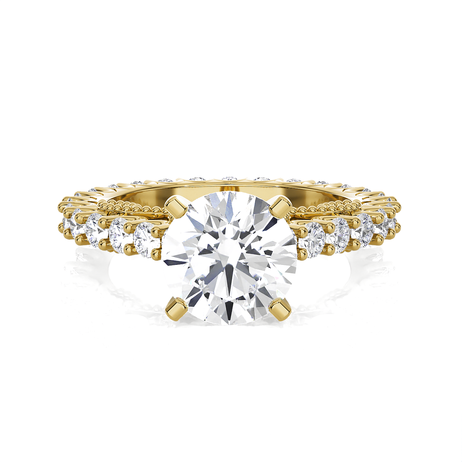 Round Lab Grown Diamond Side Stone Engagement Ring