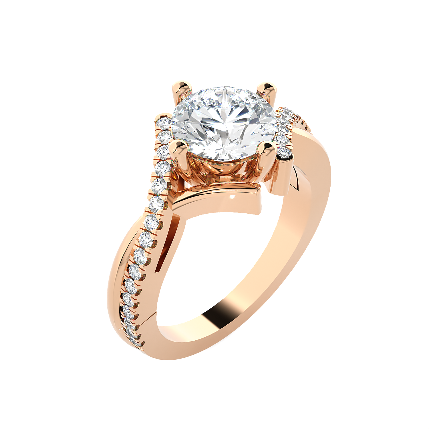 Round Lab Grown Diamond Side Stone Engagement Ring