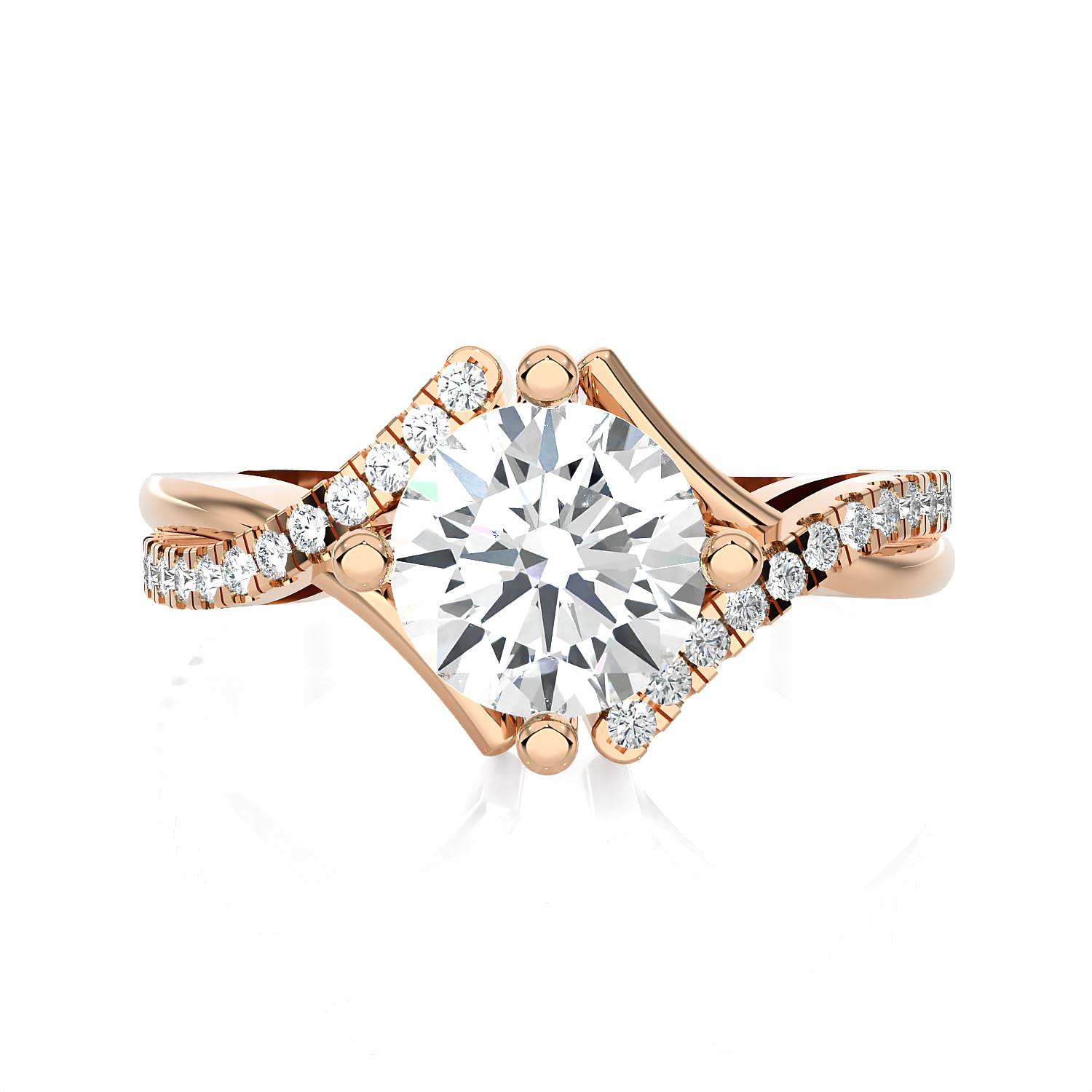 Round Lab Grown Diamond Side Stone Engagement Ring