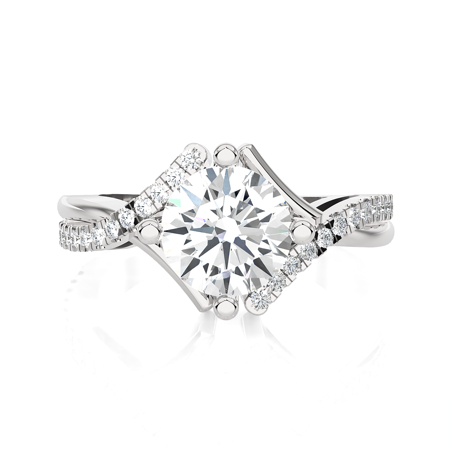Round Lab Grown Diamond Side Stone Engagement Ring