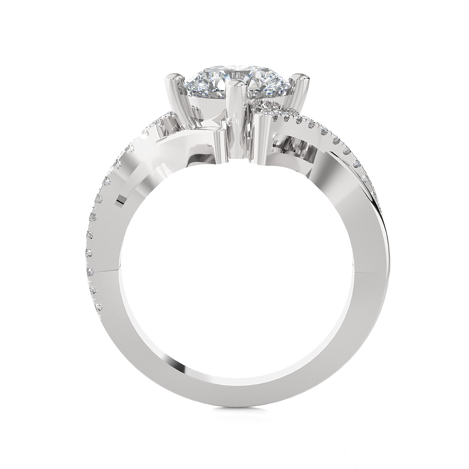 Round Lab Grown Diamond Side Stone Engagement Ring