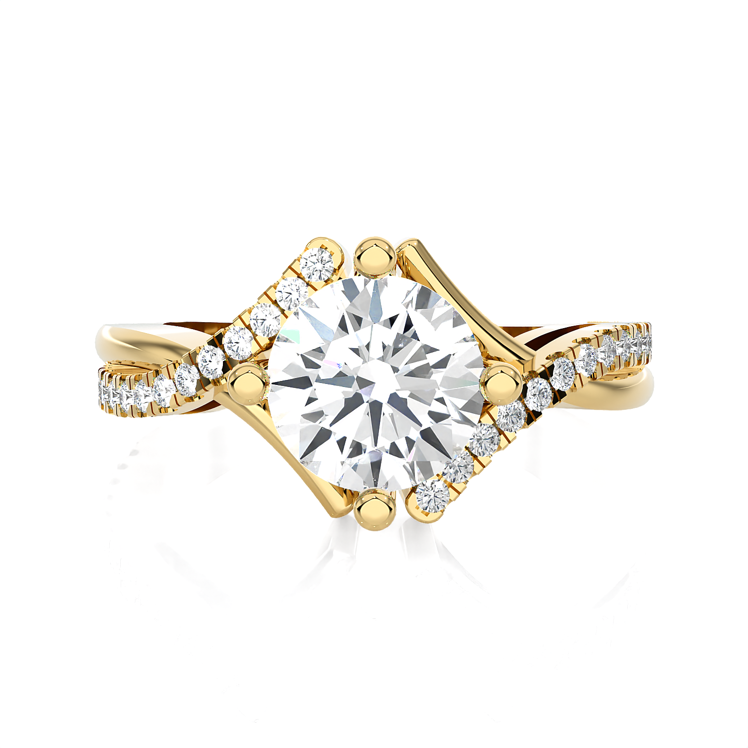Round Lab Grown Diamond Side Stone Engagement Ring