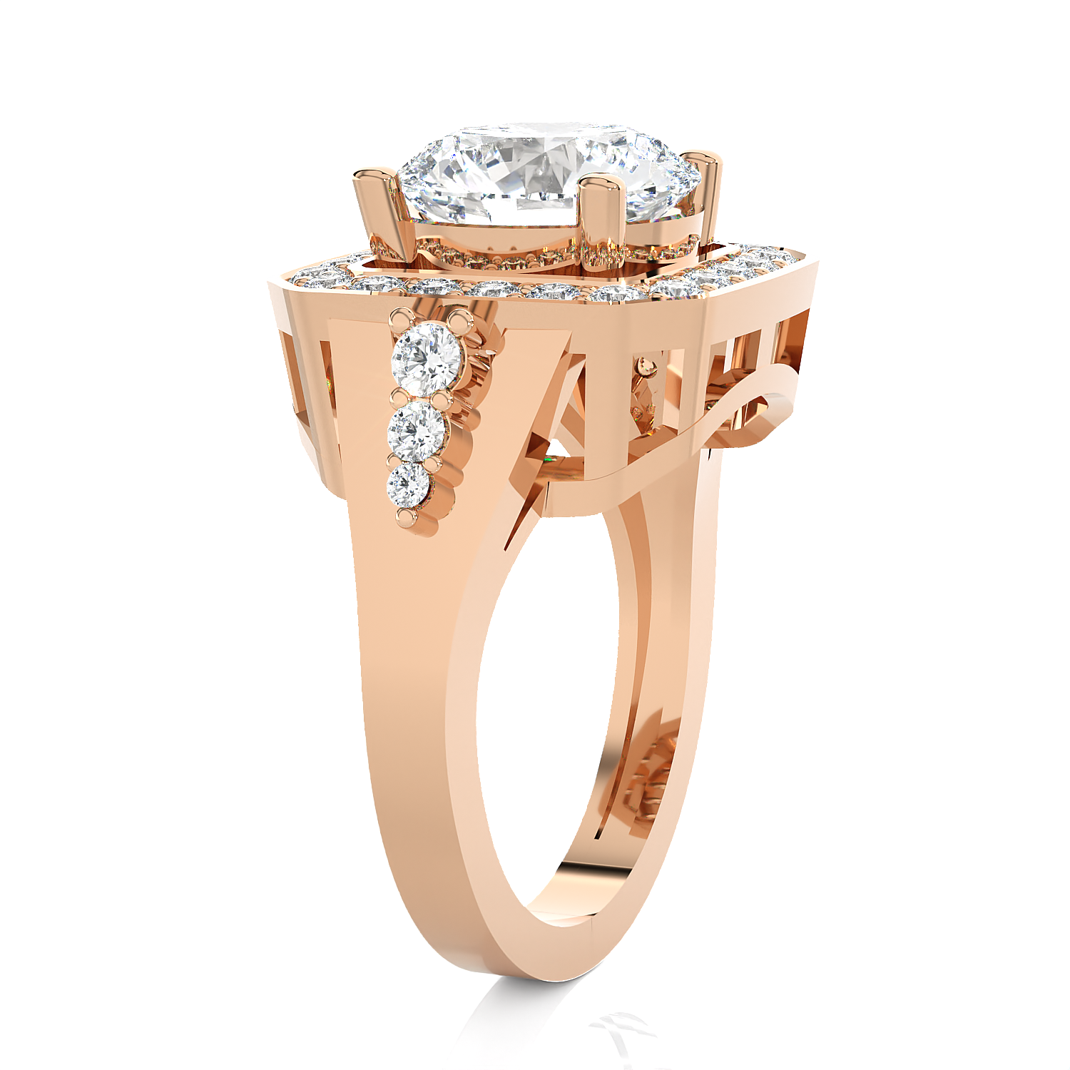 Round Lab Grown Diamond Halo Engagement Ring