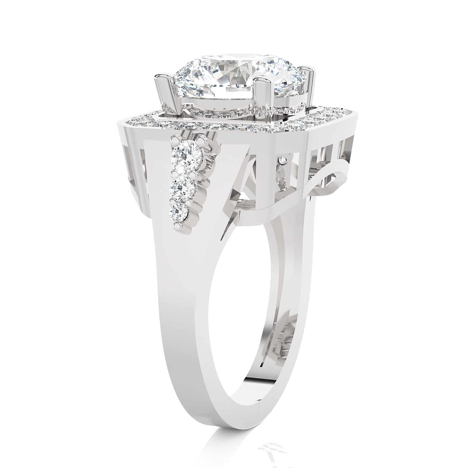 Round Lab Grown Diamond Halo Engagement Ring