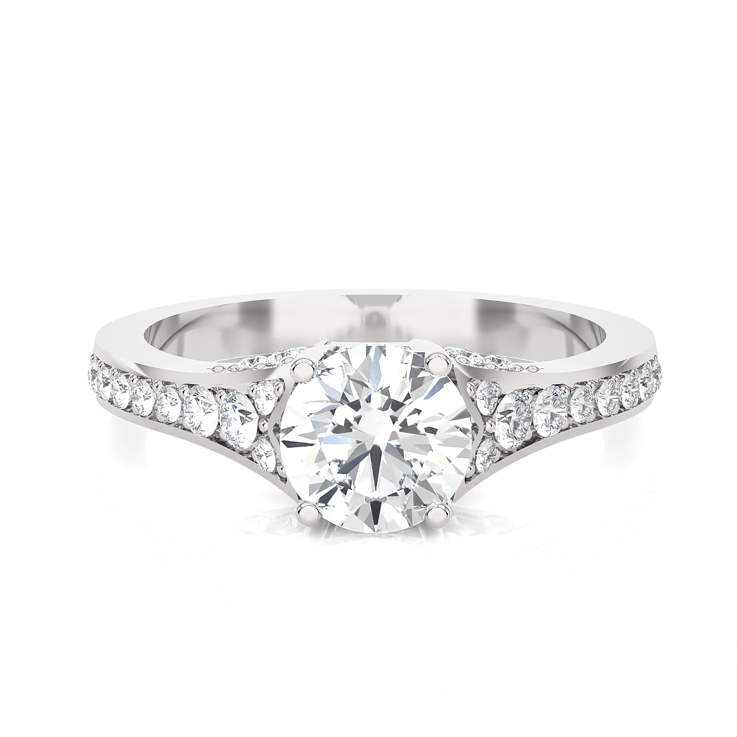 Round Lab Grown Diamond Side Stone Engagement Ring