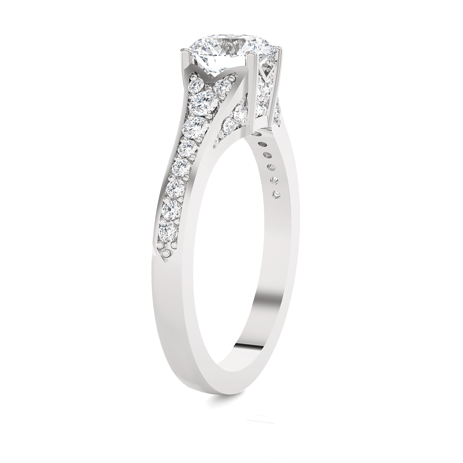Round Lab Grown Diamond Side Stone Engagement Ring