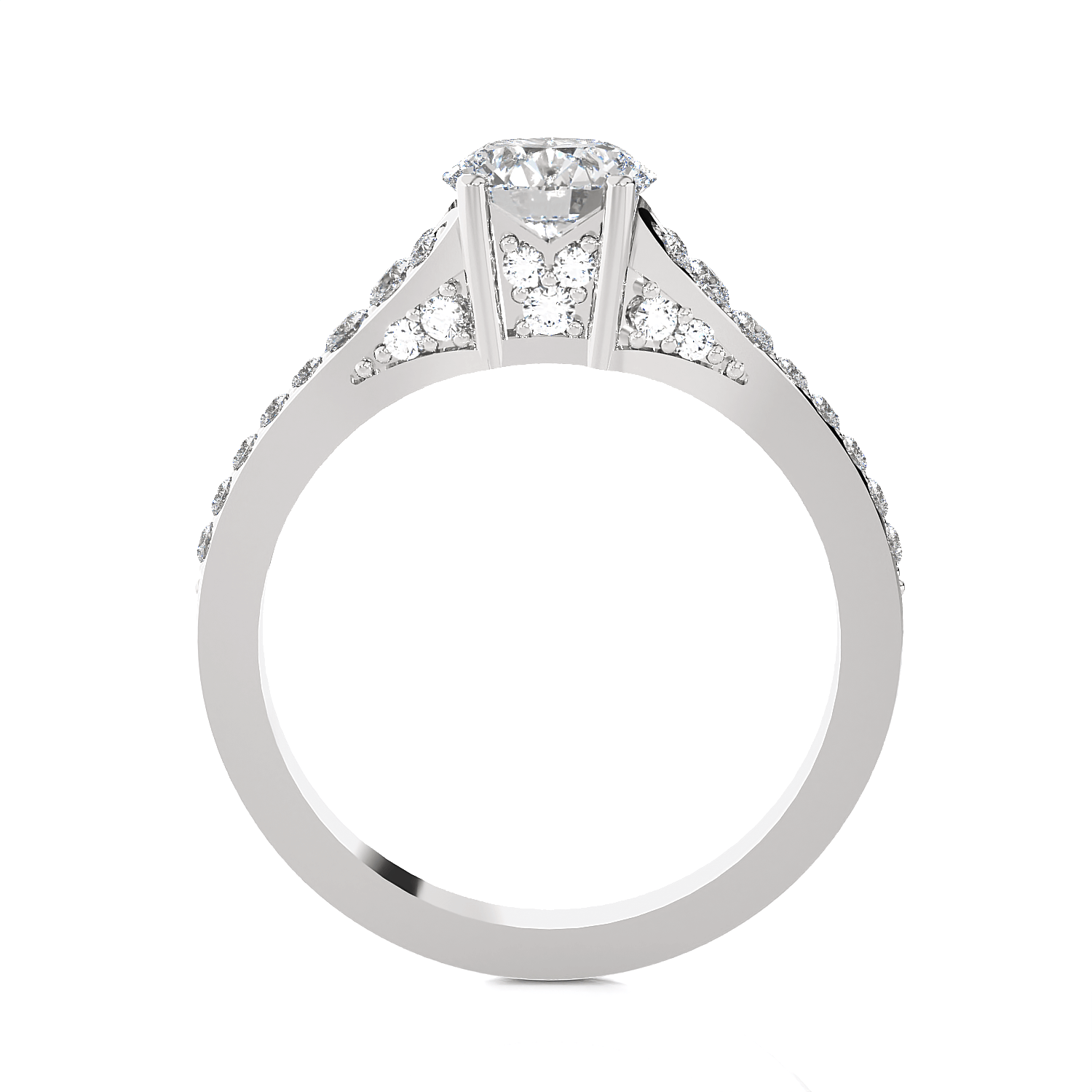 Round Lab Grown Diamond Side Stone Engagement Ring