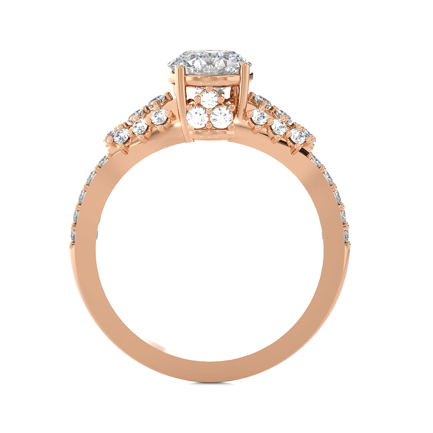 Round Lab Grown Diamond Side Stone Engagement Ring