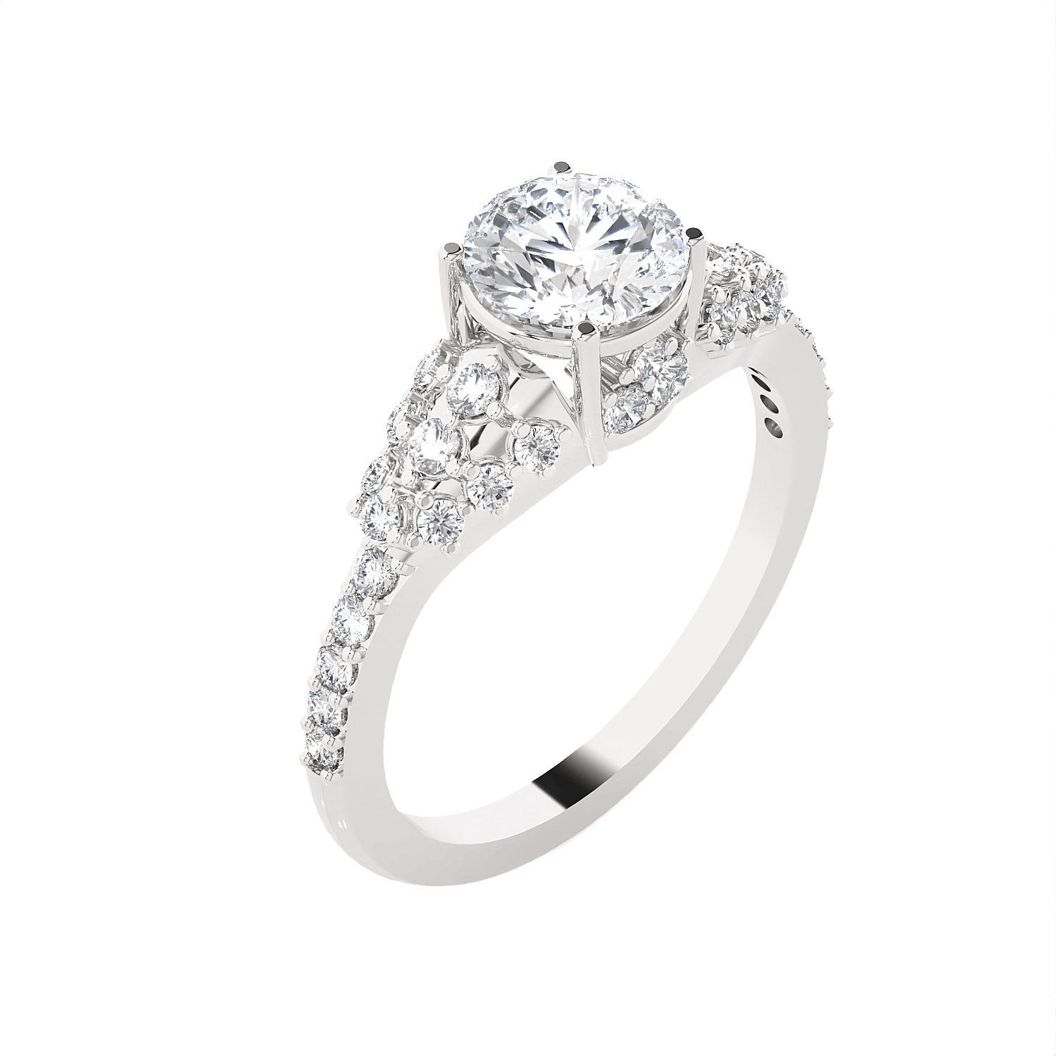 Round Lab Grown Diamond Side Stone Engagement Ring