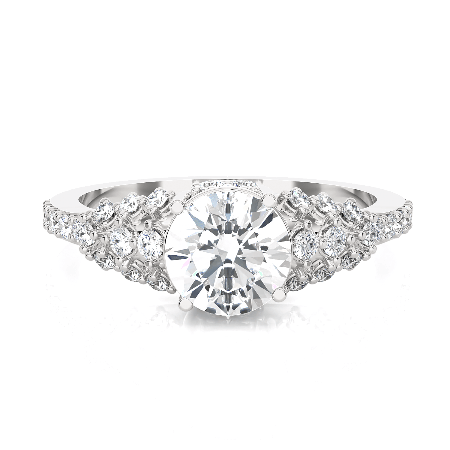 Round Lab Grown Diamond Side Stone Engagement Ring
