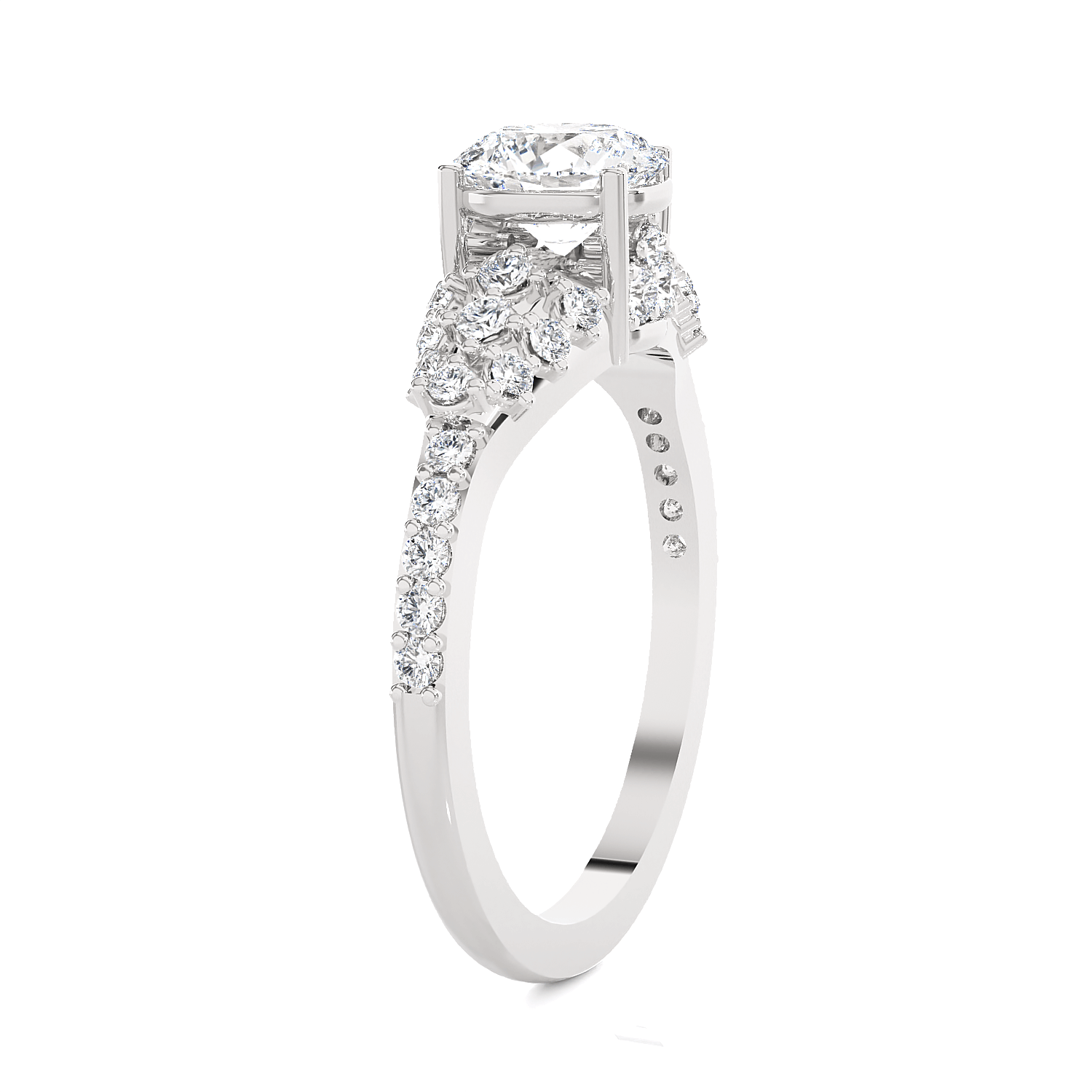 Round Lab Grown Diamond Side Stone Engagement Ring