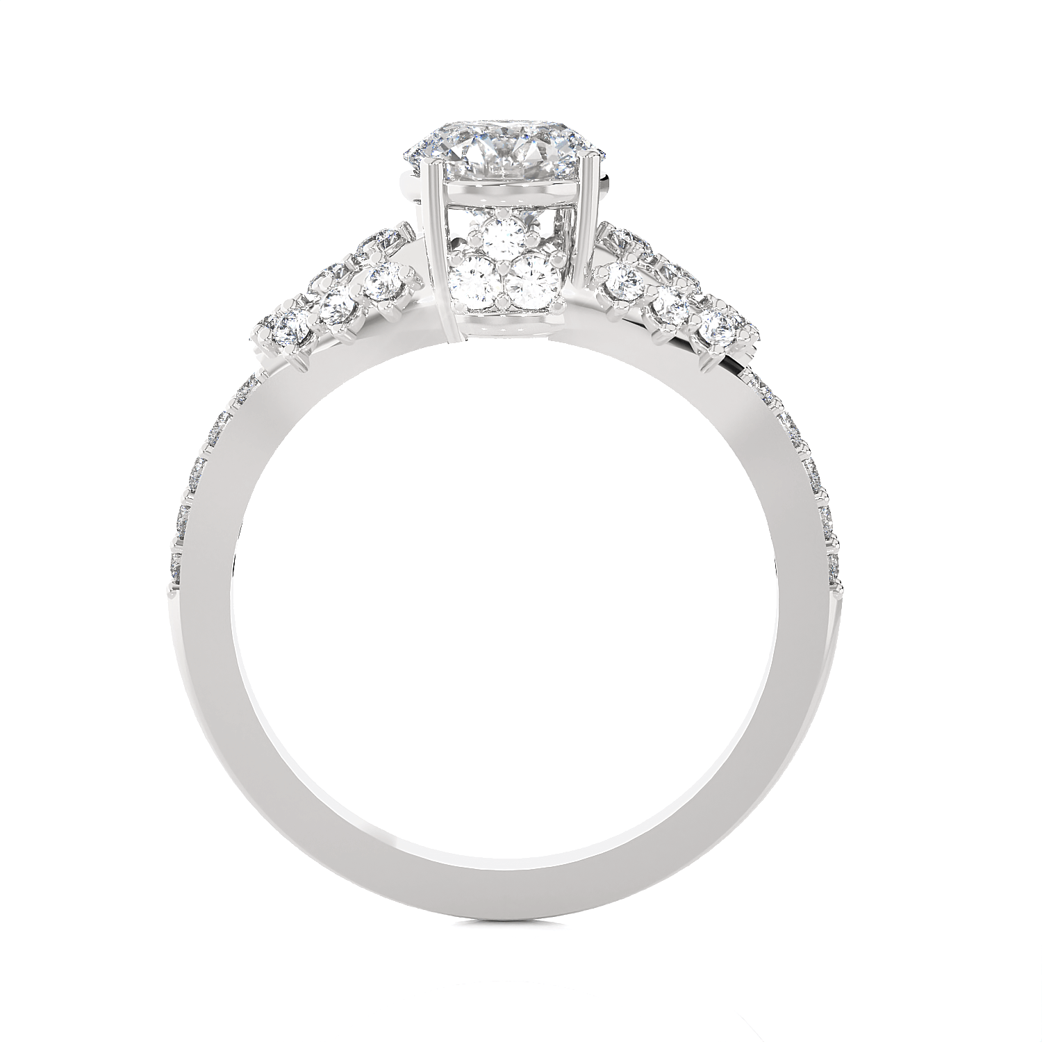 Round Lab Grown Diamond Side Stone Engagement Ring