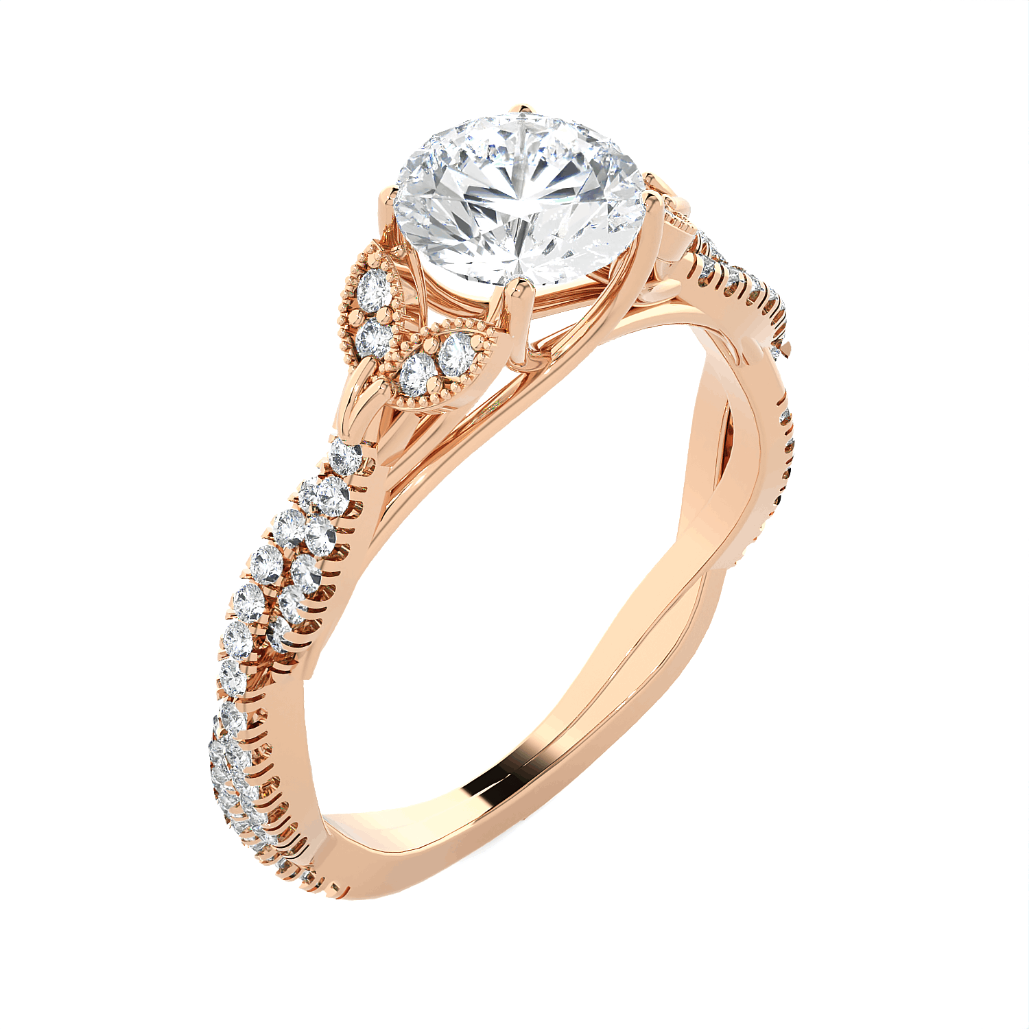 Round Lab Grown Diamond Side Stone Engagement Ring