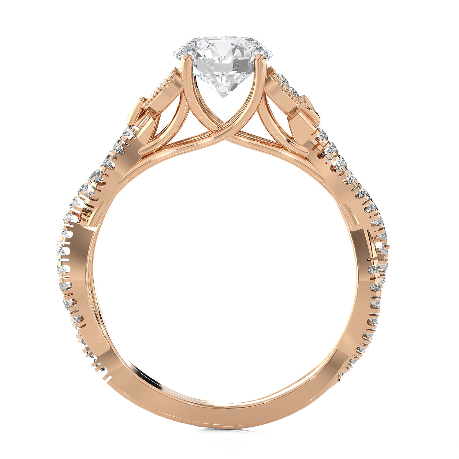 Round Lab Grown Diamond Side Stone Engagement Ring